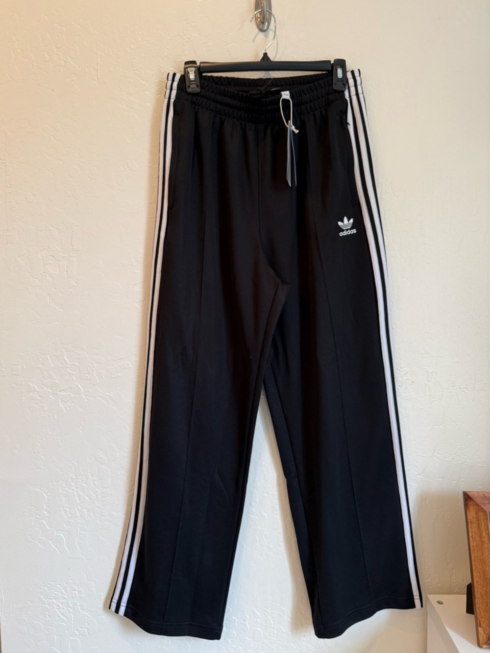 Adidas Black and White Three Stripe Wide Leg Pants